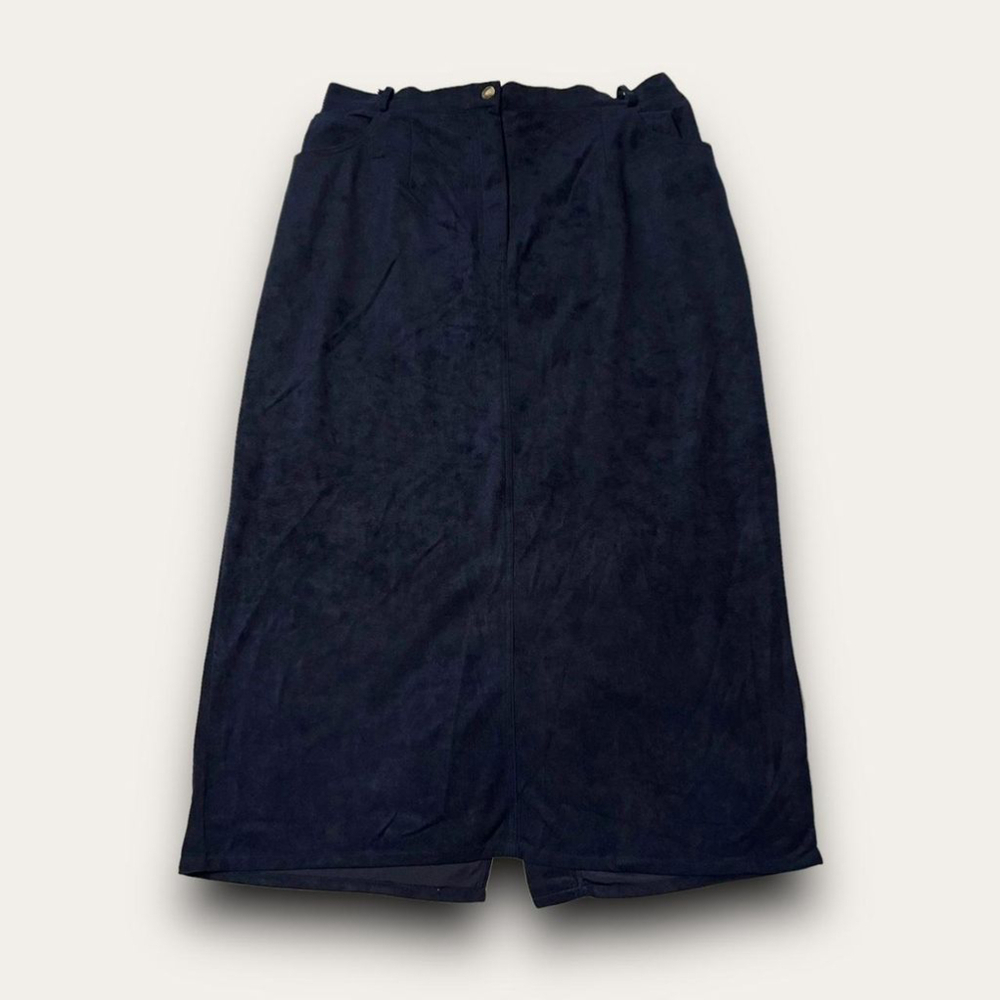Vintage Graver Studio Velvet Midi Skirt Navy Blue Grandmacore Cottagecore Size L - Picture 1 of 7